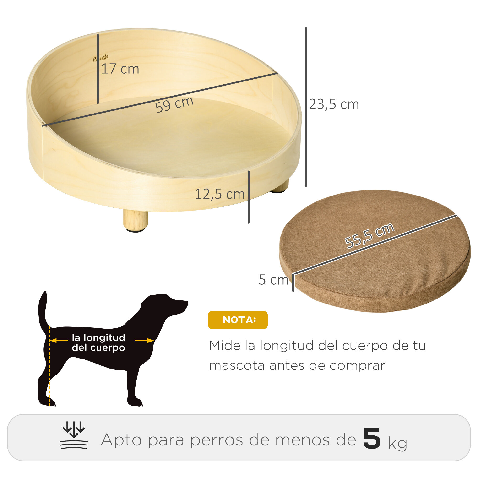 PawHut Cama de Madera para Perros Gatos, , large Imagen numero 3