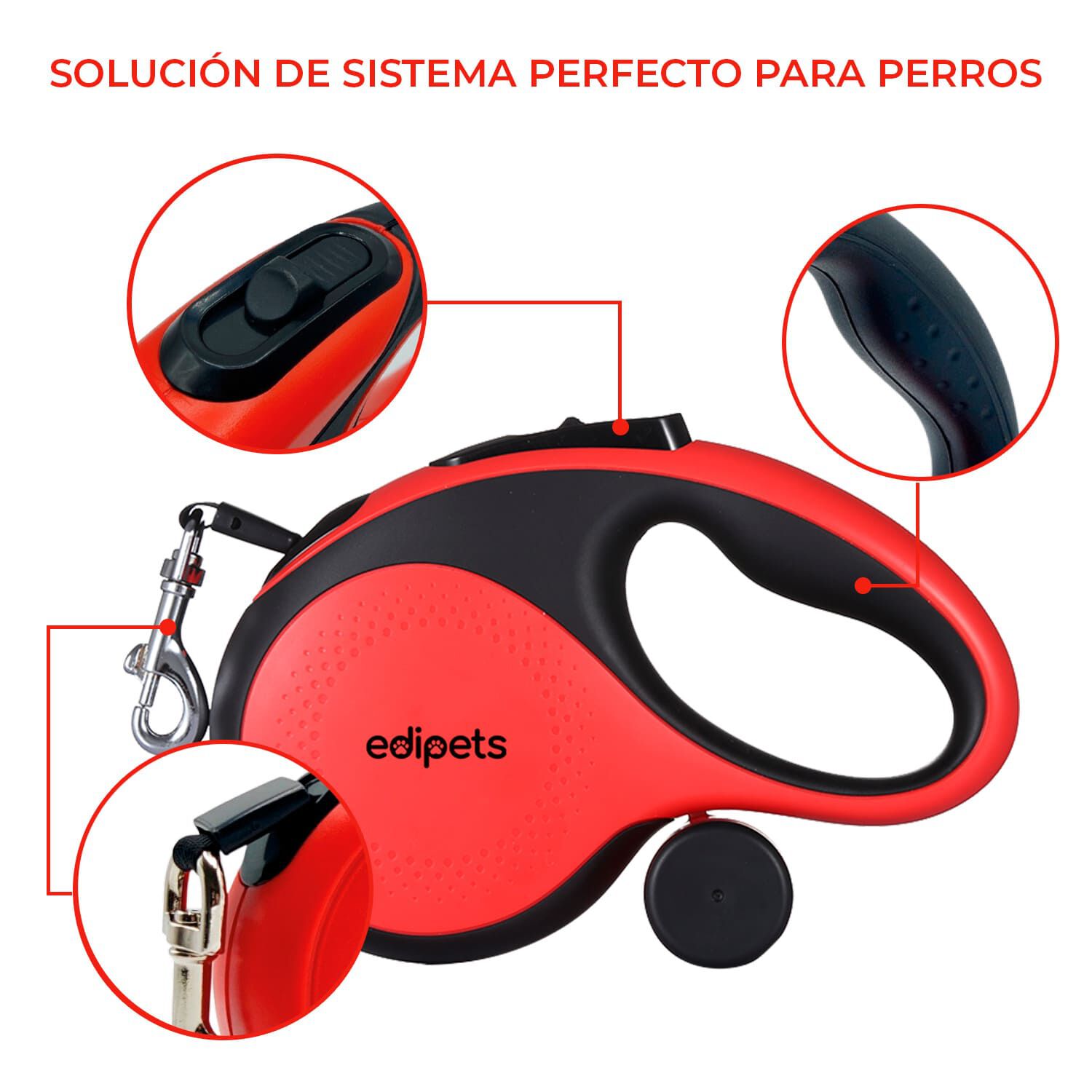 Edipets correa extensible con sistema de frenado rojo para perros, , large Imagen numero 3
