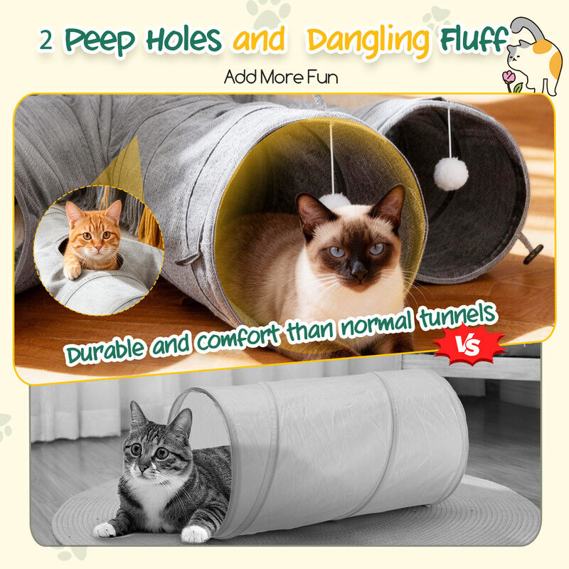 Nobleza T&uacute;nel para Gatos de 4 V&iacute;as - Juguete Tubo Plegable de Tela Estilo Lino Gris con Bola Colgante y Agujero Central, Juego Interactivo y Escondite para Gatitos, Conejos y Mascotas Peque&ntilde;as (Interior), , large Imagen numero 5
