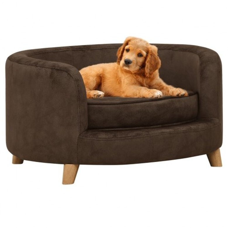 Vidaxl sofá de madera maciza marrón para perros, , large image number null