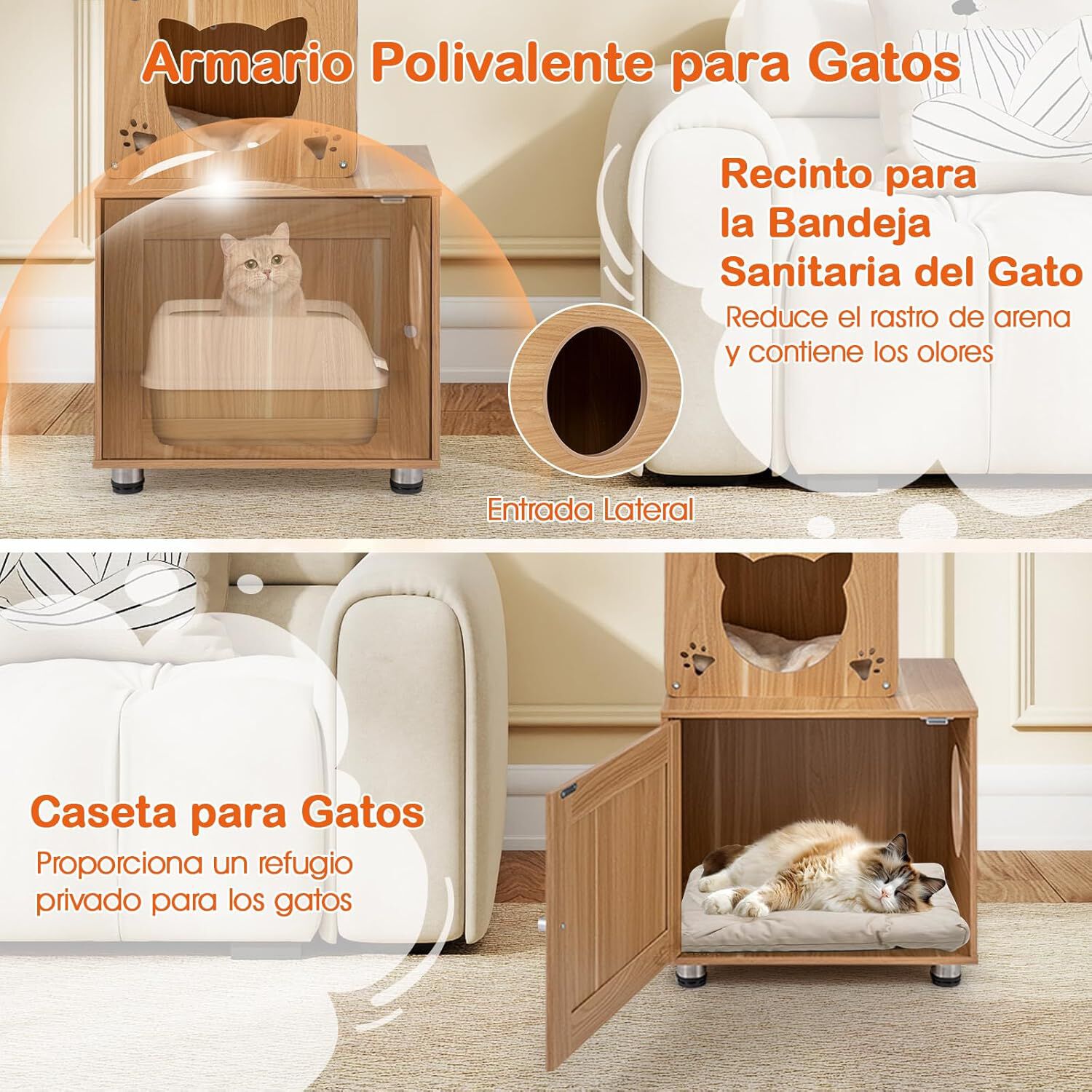 COSTWAY &Aacute;rbol de Gato de Piso a Techo para Gatos de Interior, 256-275 cm Altura Ajustable, Torre Rascador Gato con Caja de Arena, C&aacute;psula Espacial, Condominio, Postes de Sisal, Plataformas Multinivel, , large Imagen numero 4