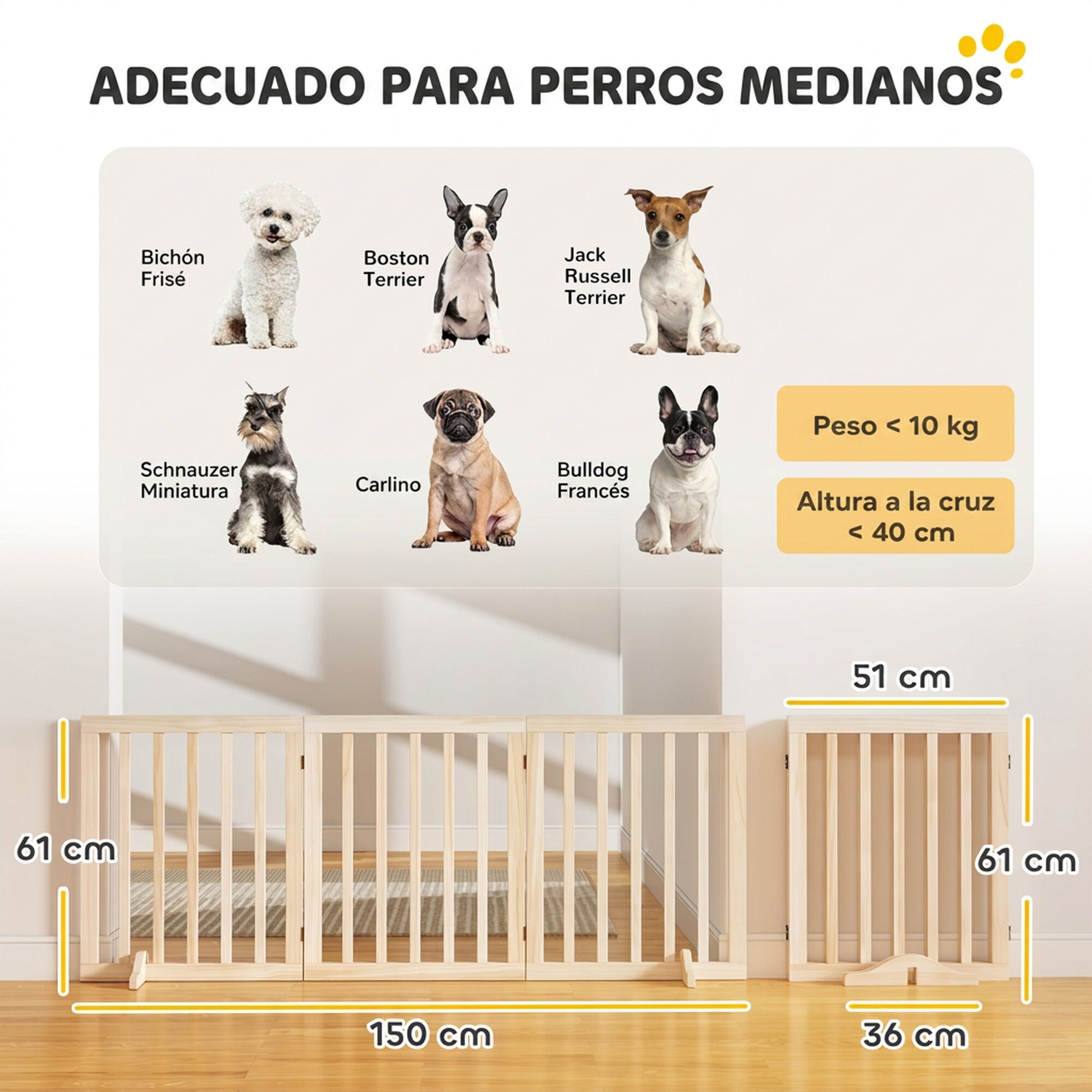 PawHut Barrera para Perro Madera Natural, , large Imagen numero 3