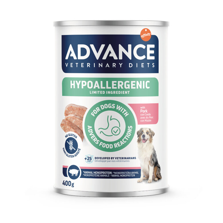 12 latas x 400 g Advance Veterinary Diets Hypoallergenic Cerdo Limited Ingredient Comida Húmeda para perros ¡Pack Ahorro!
