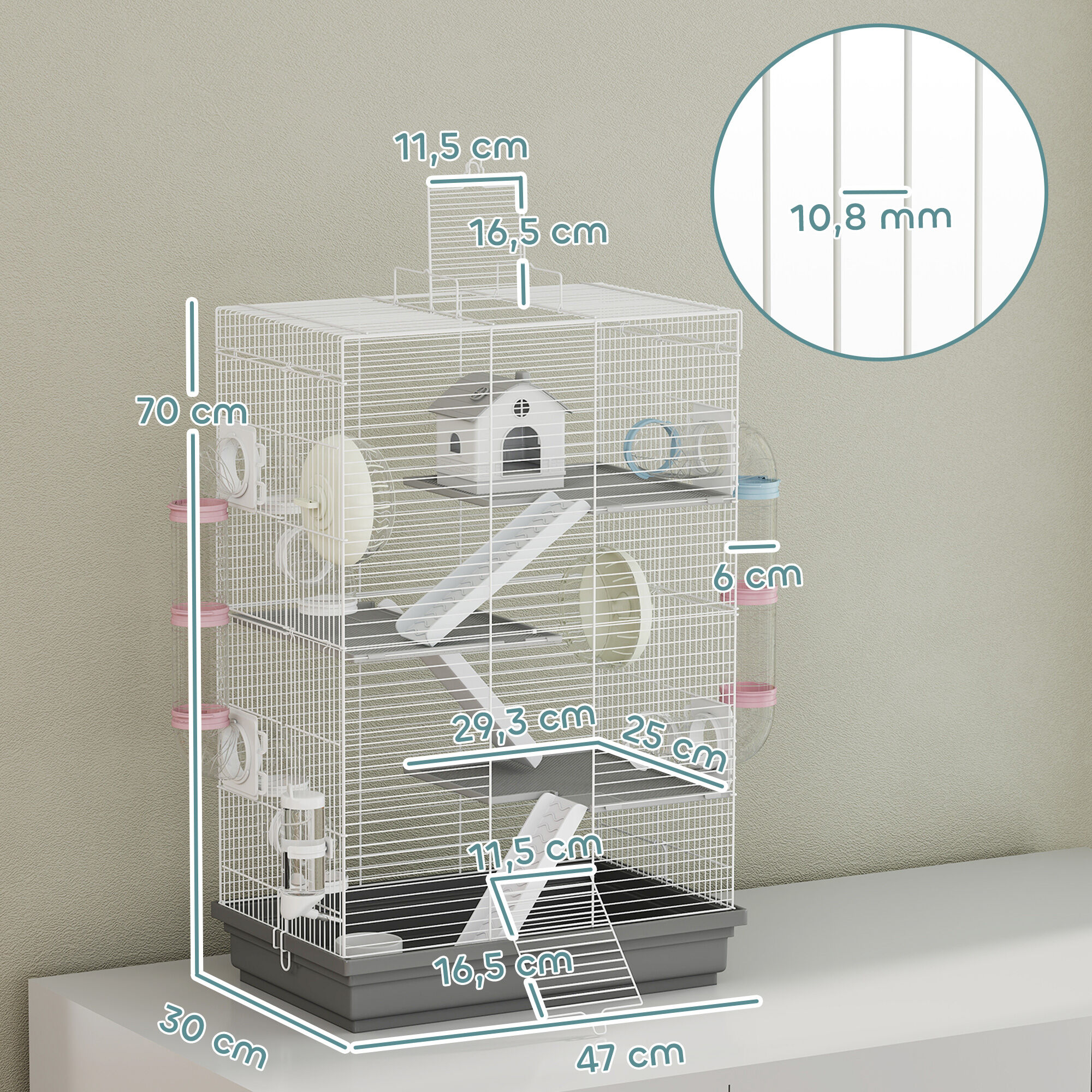 PawHut Jaula para H&aacute;mster Gris, , large Imagen numero 3