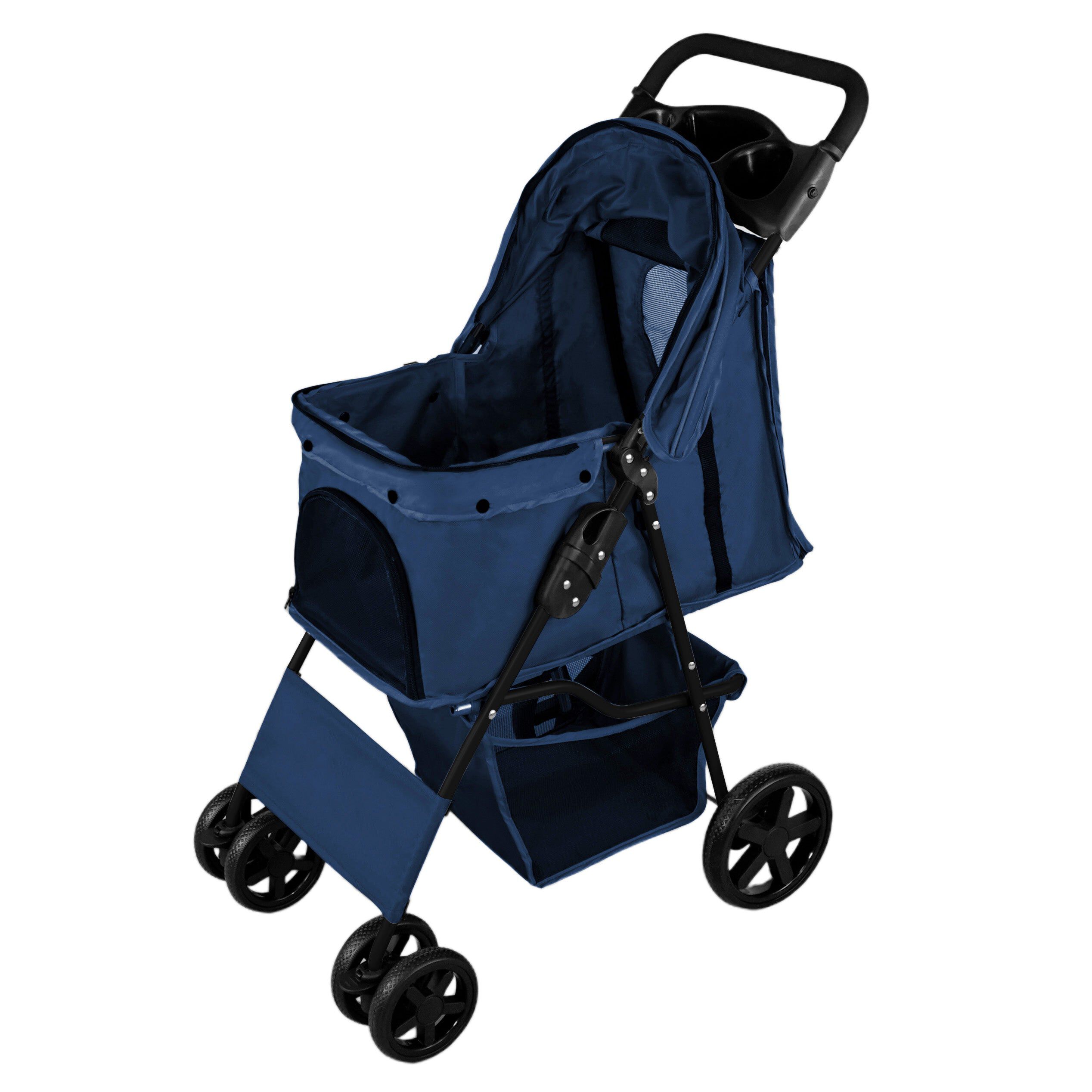 Cochecito Azul Plegable para Mascotas con Cubierta lluvia Carrito Perros Gatos, , large Imagen numero 1