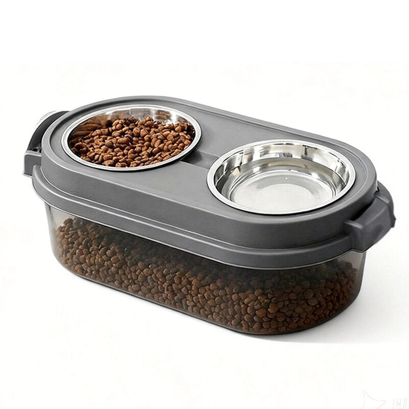 Nobleza Comedero Elevado para Perros Peque&ntilde;os y Medianos &ndash; 2 en 1 con Almacenamiento Herm&eacute;tico de 5L &ndash; Incluye 2 Cuencos de Acero Inoxidable de 400ml &ndash; Estaci&oacute;n de Alimentaci&oacute;n Antideslizante &ndash; Gris, , large Imagen numero 1