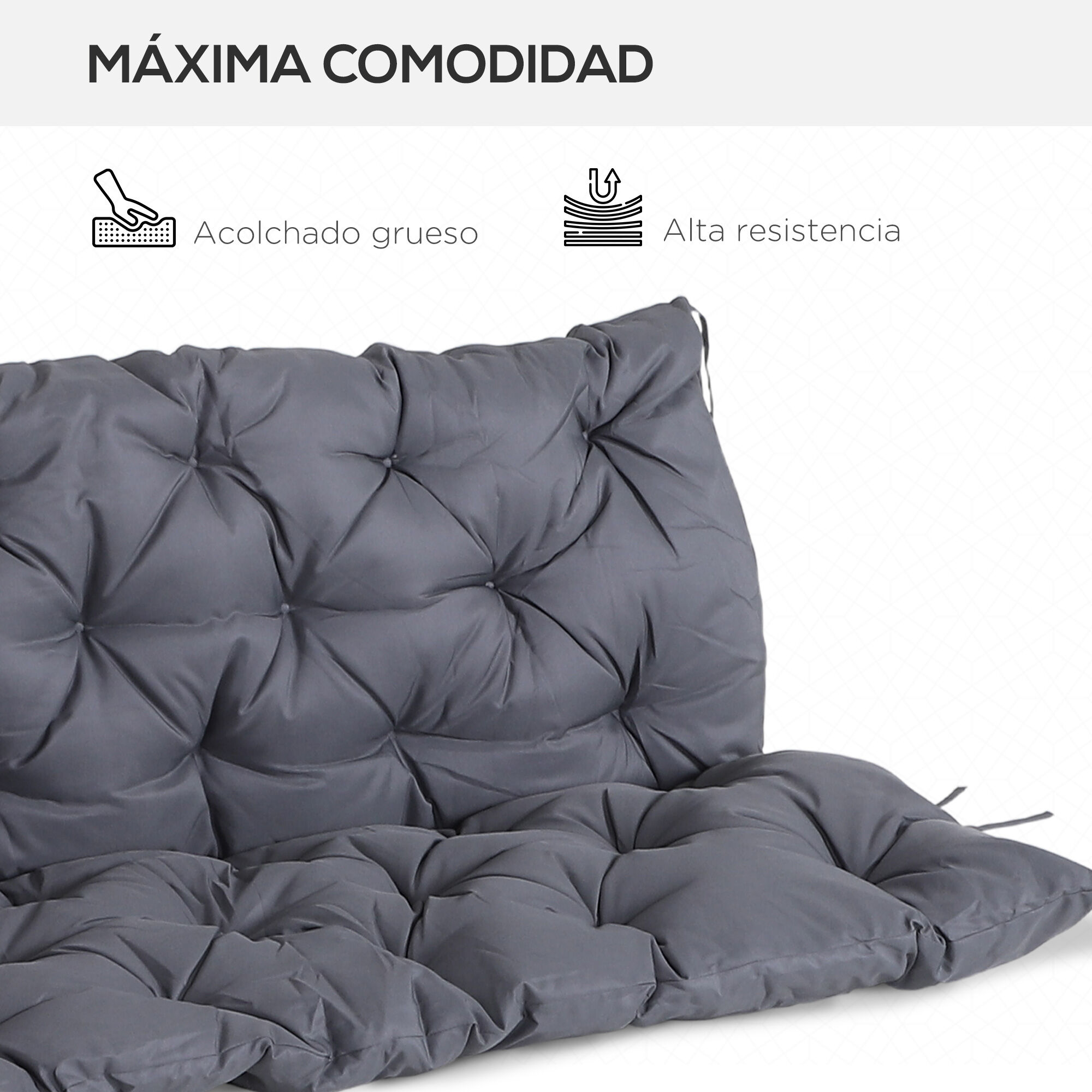 Outsunny Coj&iacute;n para Banco con Respaldo 150x98x8 cm Colch&oacute;n de Banco de 3 Plazas con 6 Cordones de Fijaci&oacute;n para Jard&iacute;n Terraza Balc&oacute;n Exterior Gris, , large Imagen numero 5