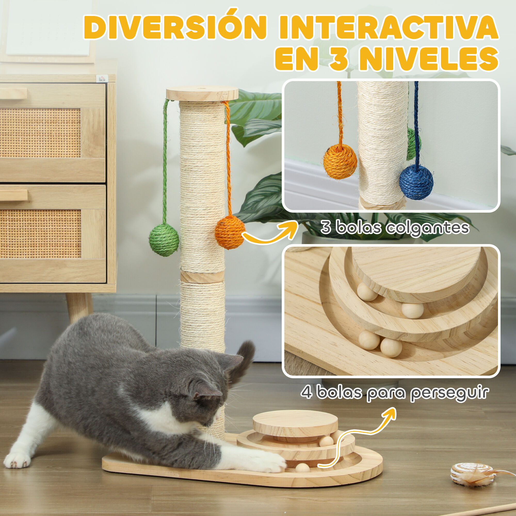 PawHut Rascador para Gatos Madera Natural, , large Imagen numero 4