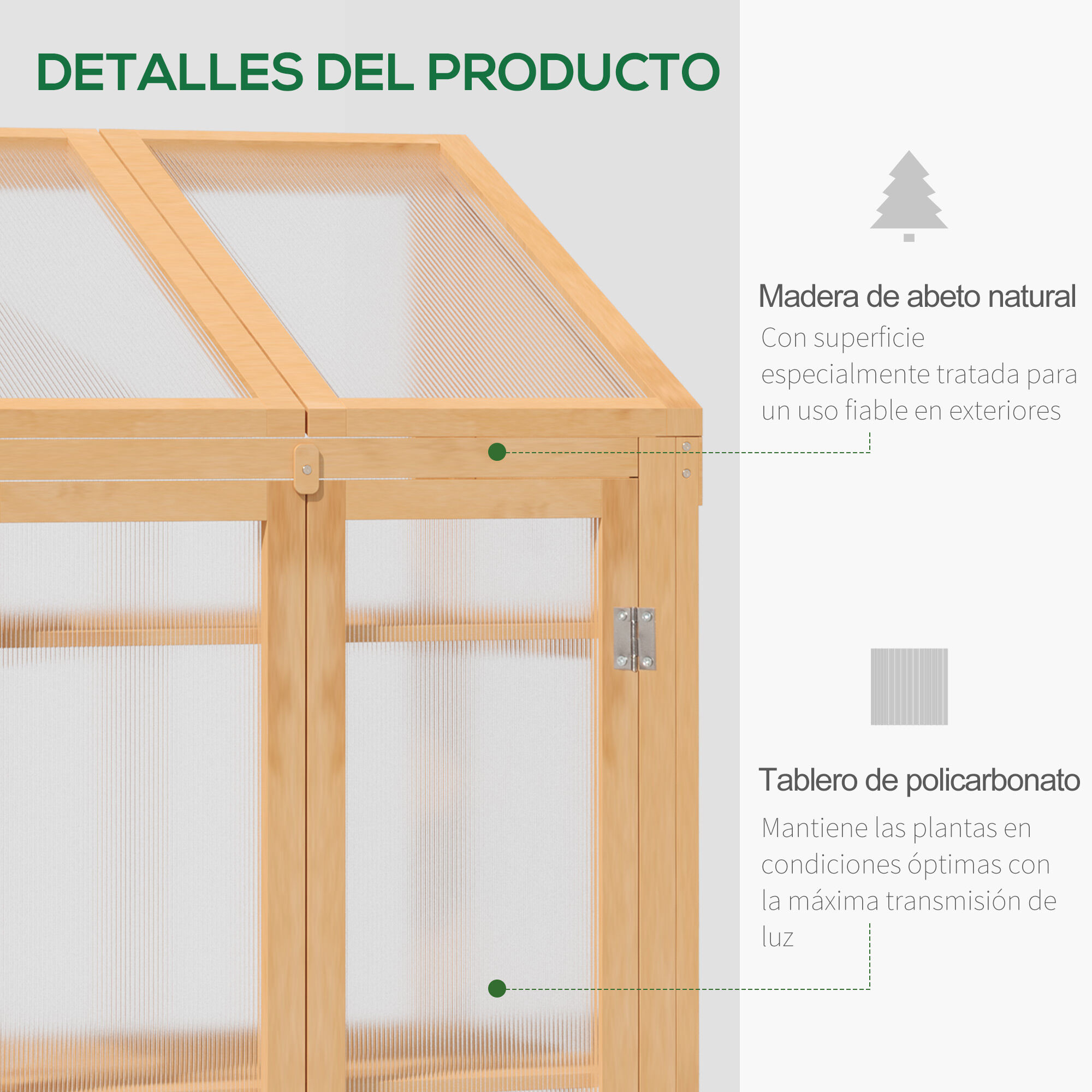 Outsunny Invernadero de Madera con Paneles de Policarbonato Invernadero de Jard&iacute;n Vivero Casero con Tapa Abatible 2 Puertas y 3 Estantes para Cultivo Plantas Flores Terraza Patio 70x50x120 cm Natural, , large Imagen numero 4