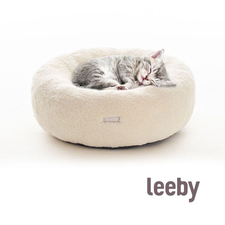 Leeby Cama Redonda Desenfundable Blanca con Ovejitas para gatitos thumbnail