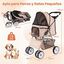 COSTWAY Cochecito para Mascotas, Carrito para Perros Plegable con Ruedas Grandes, Malla Transpirable, Cubierta Impermeable, Portavasos y Cesta, Carro para Perros Peque&ntilde;os y Gatos hasta 15 kg, Beige, , large indicador imagen numero 5