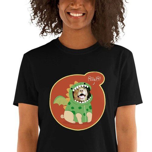 Mascochula camiseta mujer dino personalizada con tu mascota negra thumbnail