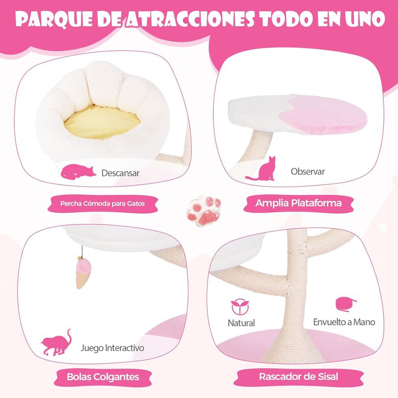 COSTWAY Árbol Rascador con dos plataformas blanco y rosa para Gatos thumbnail