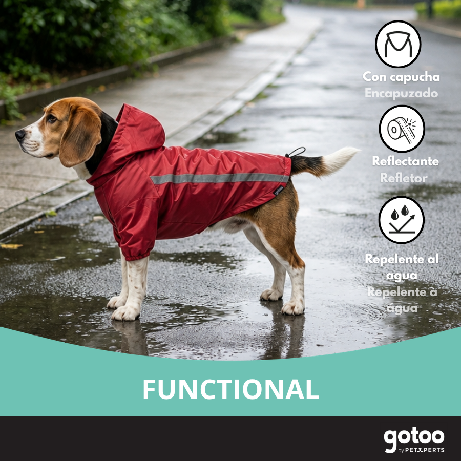 Gotoo Abrigo Impermeable Reflectante Rojo para perros, , large Imagen numero 6