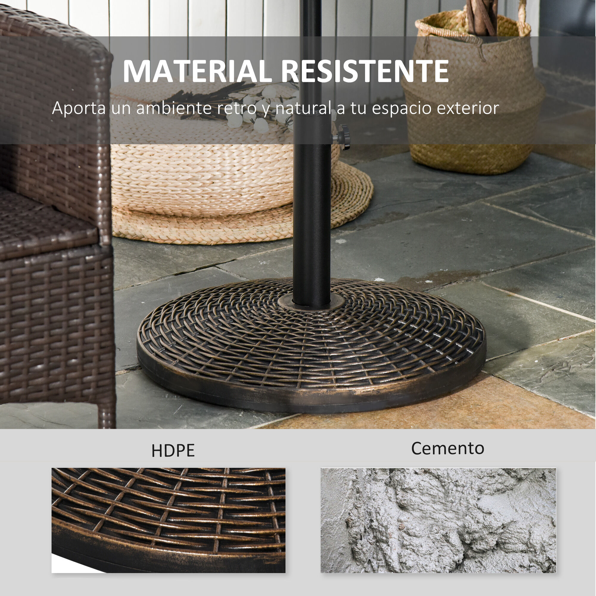 Outsunny Base de Sombrilla Ajustable &Phi;53x40 cm Universal Pie de Parasol de Cemento Soporte de Sombrilla Redondo Estilo Retro HDPE Patio Jard&iacute;n Playa, , large Imagen numero 5