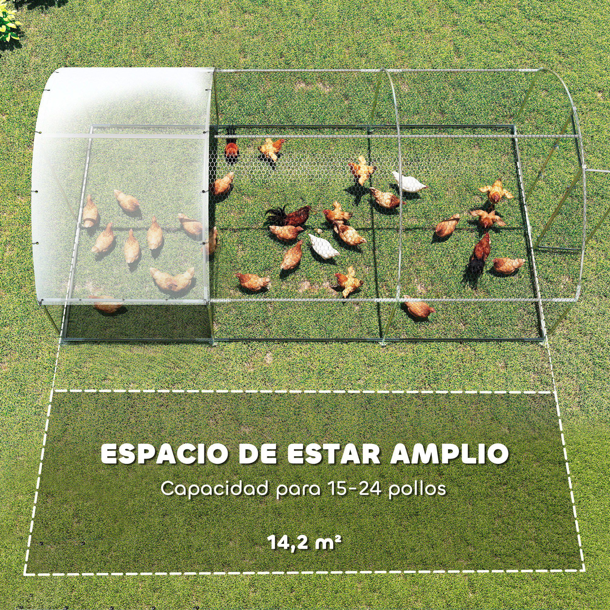 PawHut Gallinero para Exterior Grande, 2,8x5,1x1,9 m, 14,2 m&sup2;, Gallinero de Acero Galvanizado con Cubierta de Tela Oxford, Anti-UV e Impermeable, Puerta y Pestillos, Jaula para 15-24 Gallinas, Plata, , large Imagen numero 4