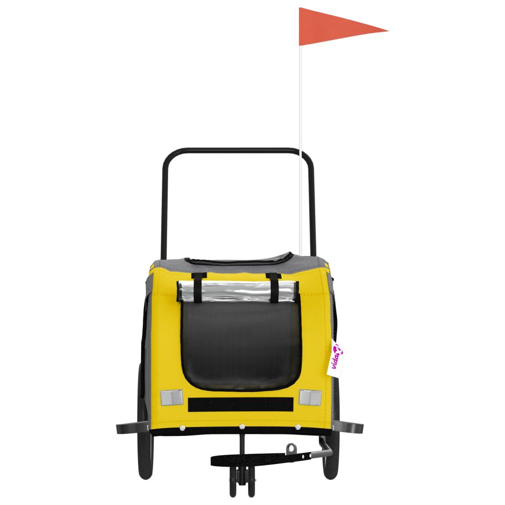 vidaXL Remolque bicicleta para perros hierro tela Oxford amarillo gris, , large Imagen numero 12