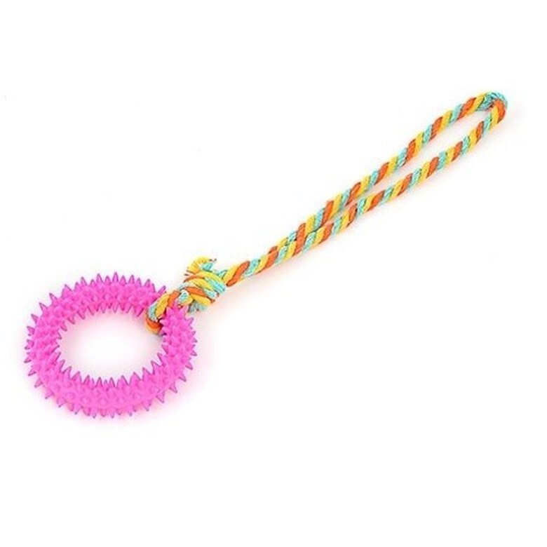 DZL juguete dentición interactivo con cuerdas de algodón rosa para perros, , large image number null