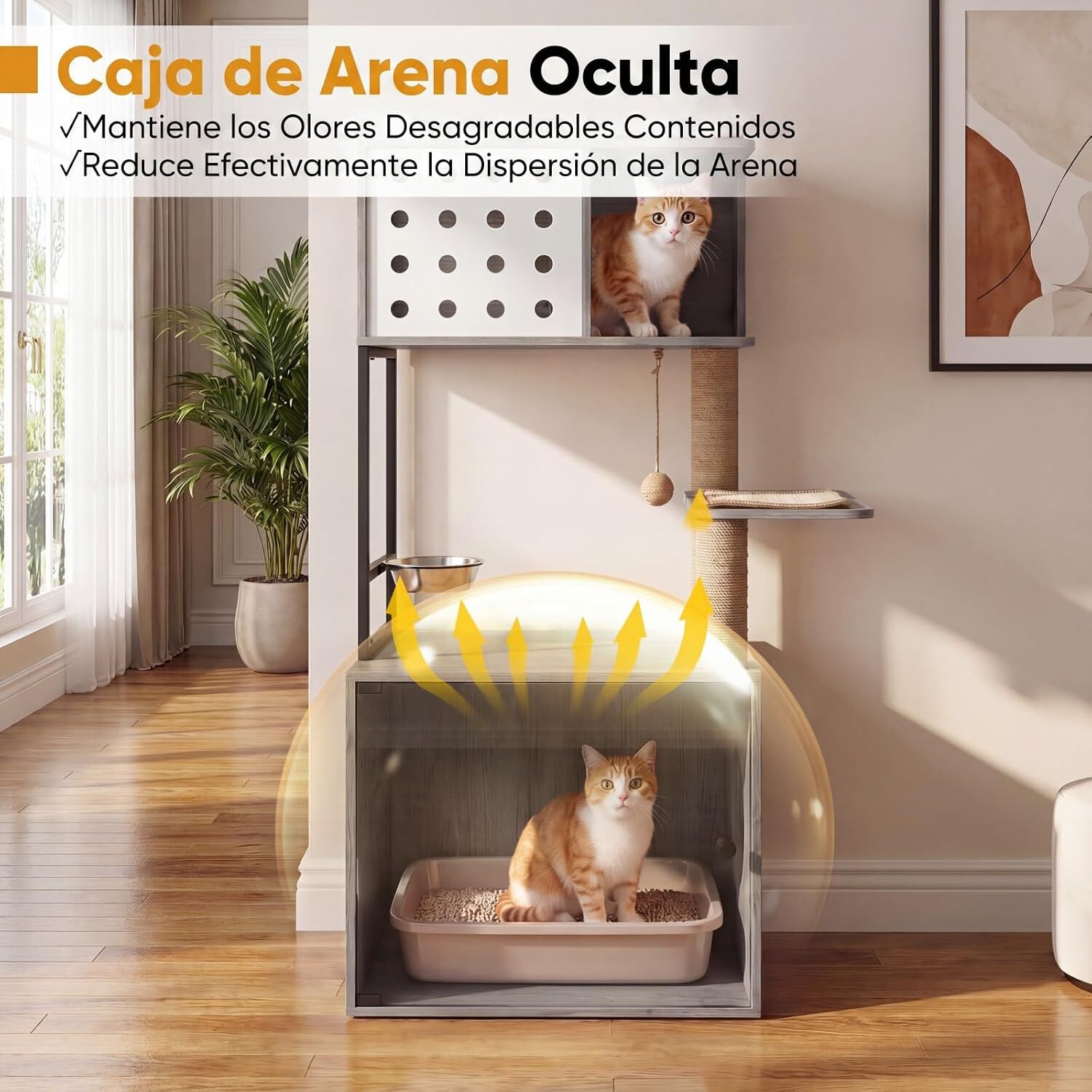 COSTWAY &Aacute;rbol Rascador para Gatos, Torre para Gatos de de M&uacute;ltiples Niveles con Postes Rascadores de Sisal, Condo, Zona de Alimentaci&oacute;n y Bola Colgante y Recinto para Caja de Arena, 117,5 cm (Gris), , large Imagen numero 4