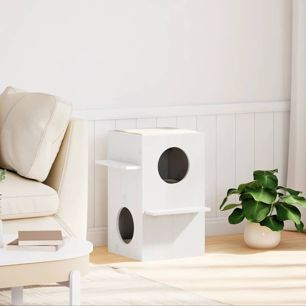 vidaXL Casa de madera maciza pino blanca para gatos thumbnail