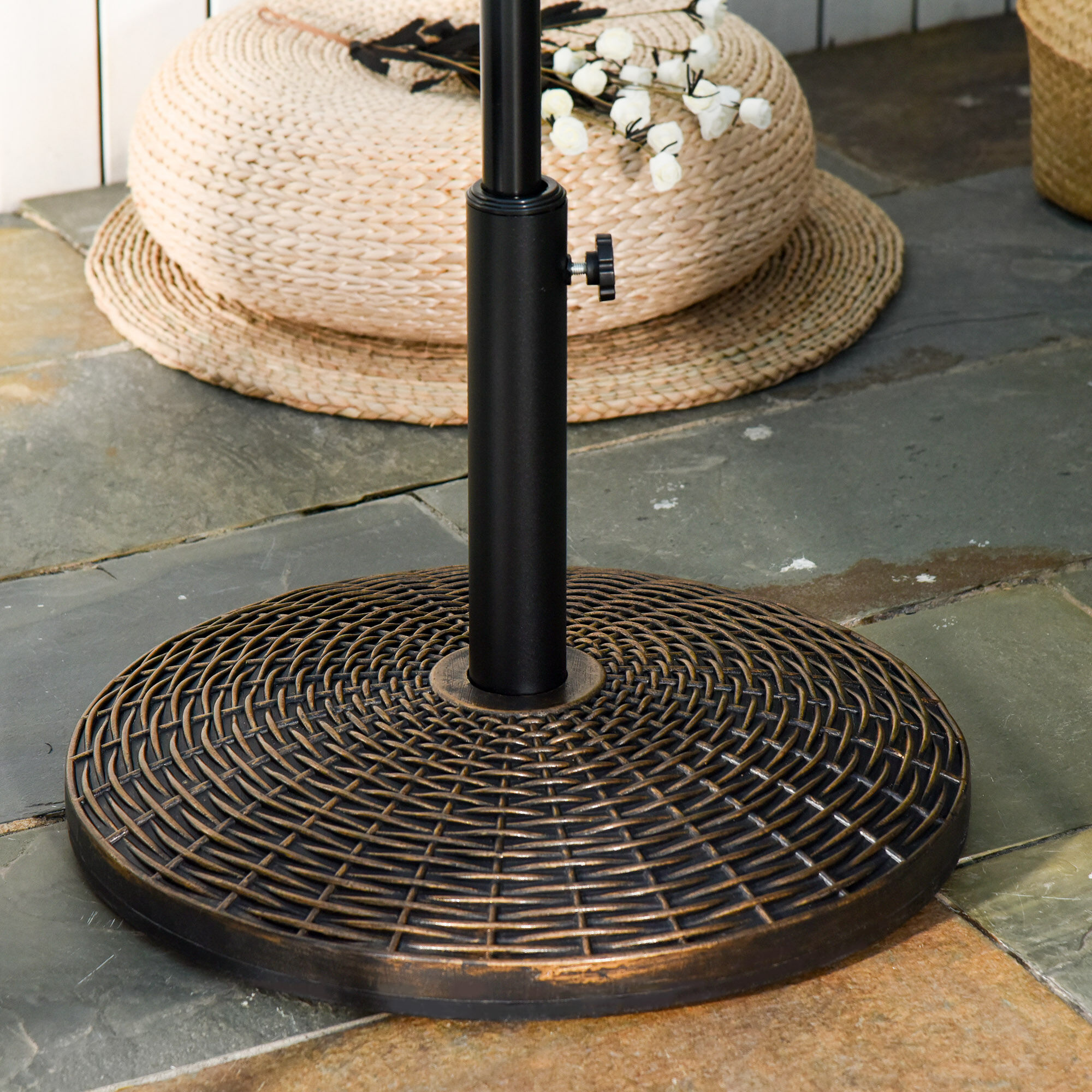 Outsunny Base de Sombrilla Ajustable &Phi;53x40 cm Universal Pie de Parasol de Cemento Soporte de Sombrilla Redondo Estilo Retro HDPE Patio Jard&iacute;n Playa, , large Imagen numero 2