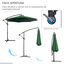 Outsunny Sombrilla de Jardín Ø300x250 cm Parasol Excéntrico Inclinable con Manivela Base Cruzada y Soporte de Acero Protección Solar para Terraza Exterior Verde, , large indicador imagen numero 4