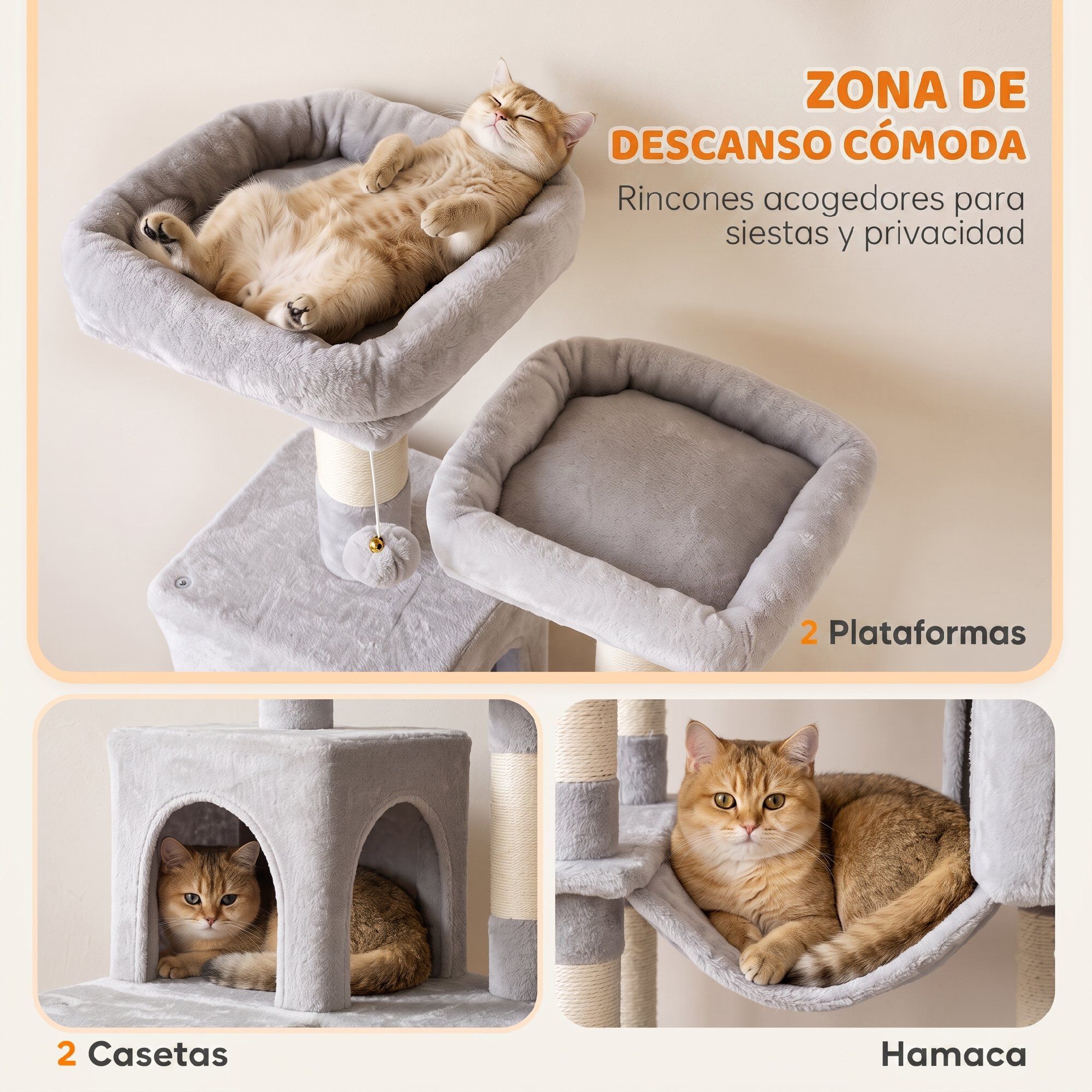 PawHut &Aacute;rbol para gato Gris claro, , large Imagen numero 5