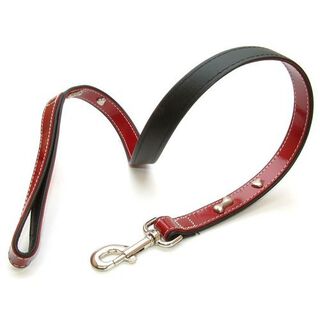 Correa de cuero estampado de huesos para perro color Rojo, Correa de cuero estampado de huesos para perro color Rojo