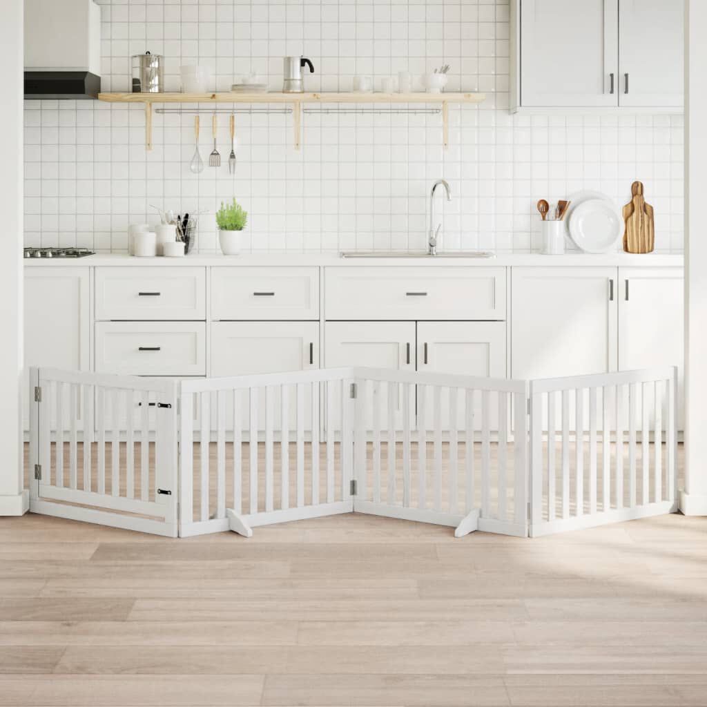 vidaXL Puerta para perros plegable 4 paneles madera &aacute;lamo blanca 320cm, , large Imagen numero 7