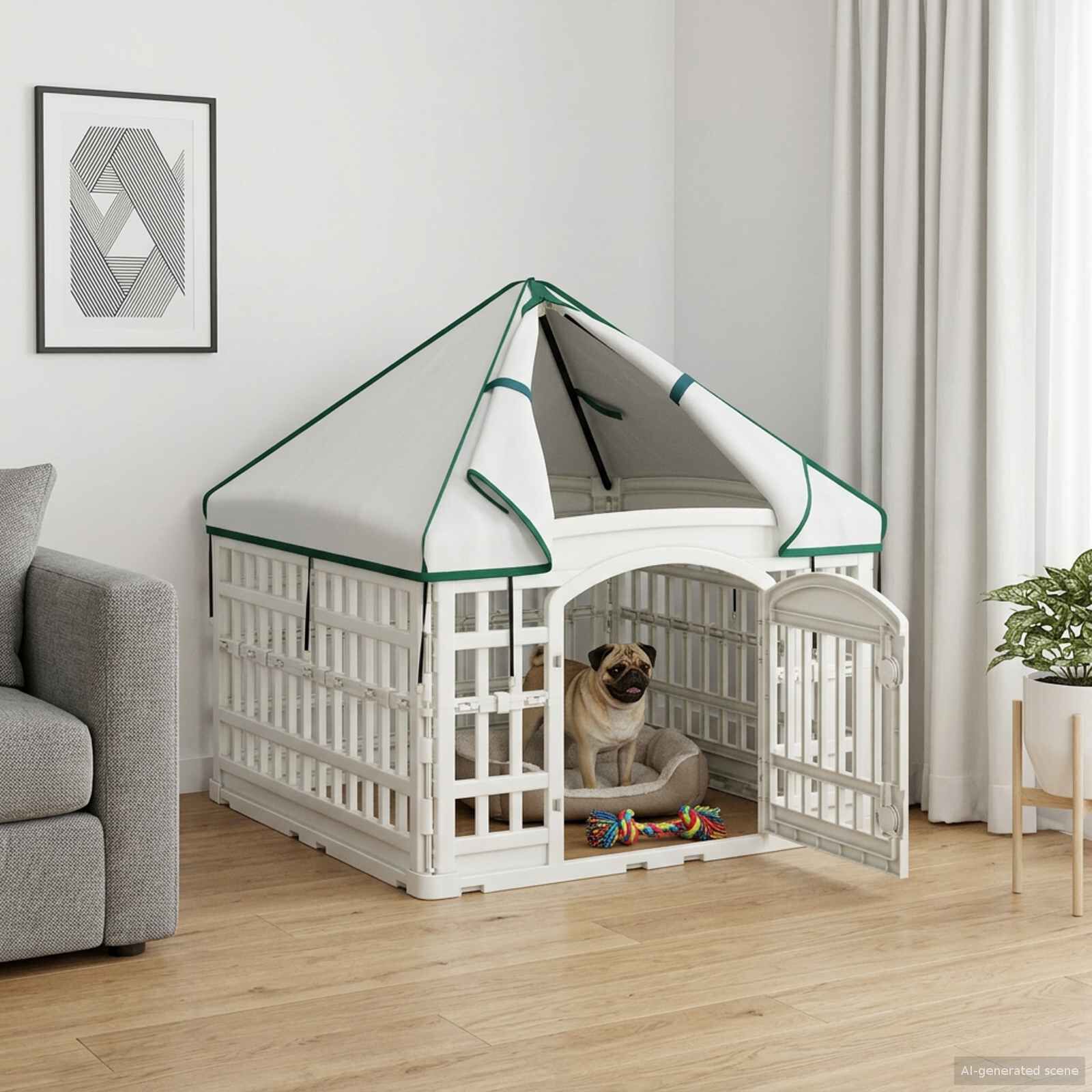 vidaXL Ejercicio de perro de 4 paneles con techo 88 x 88 x 112 cm, , large Imagen numero 2
