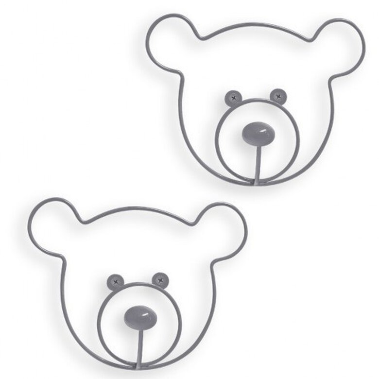 Set de 2 colgadores con forma de cabeza de oso color Gris, , large image number null