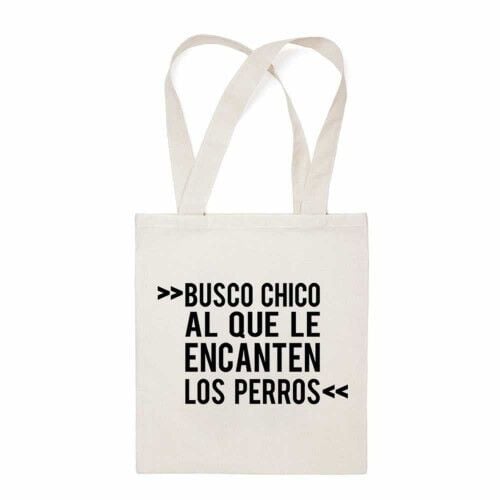 Bolsa tote &quot;busco chico a quien le encanten los perros&quot; color Blanco