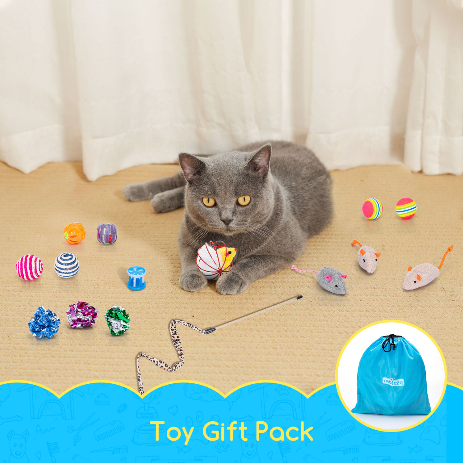 Nobleza - Juguetes Gatos Pack,que Incluyen T&uacute;nel para Gatos, Ratones y Varias Pelotas para Gatos, Campanas, Resortes, Hierba Gatera,24PCS, , large Imagen numero 4