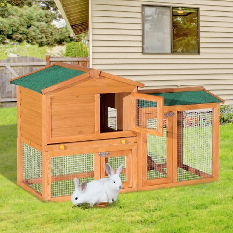 Pawhut jaula con centro de actividades y cajón extraíble para conejos, , large image number null