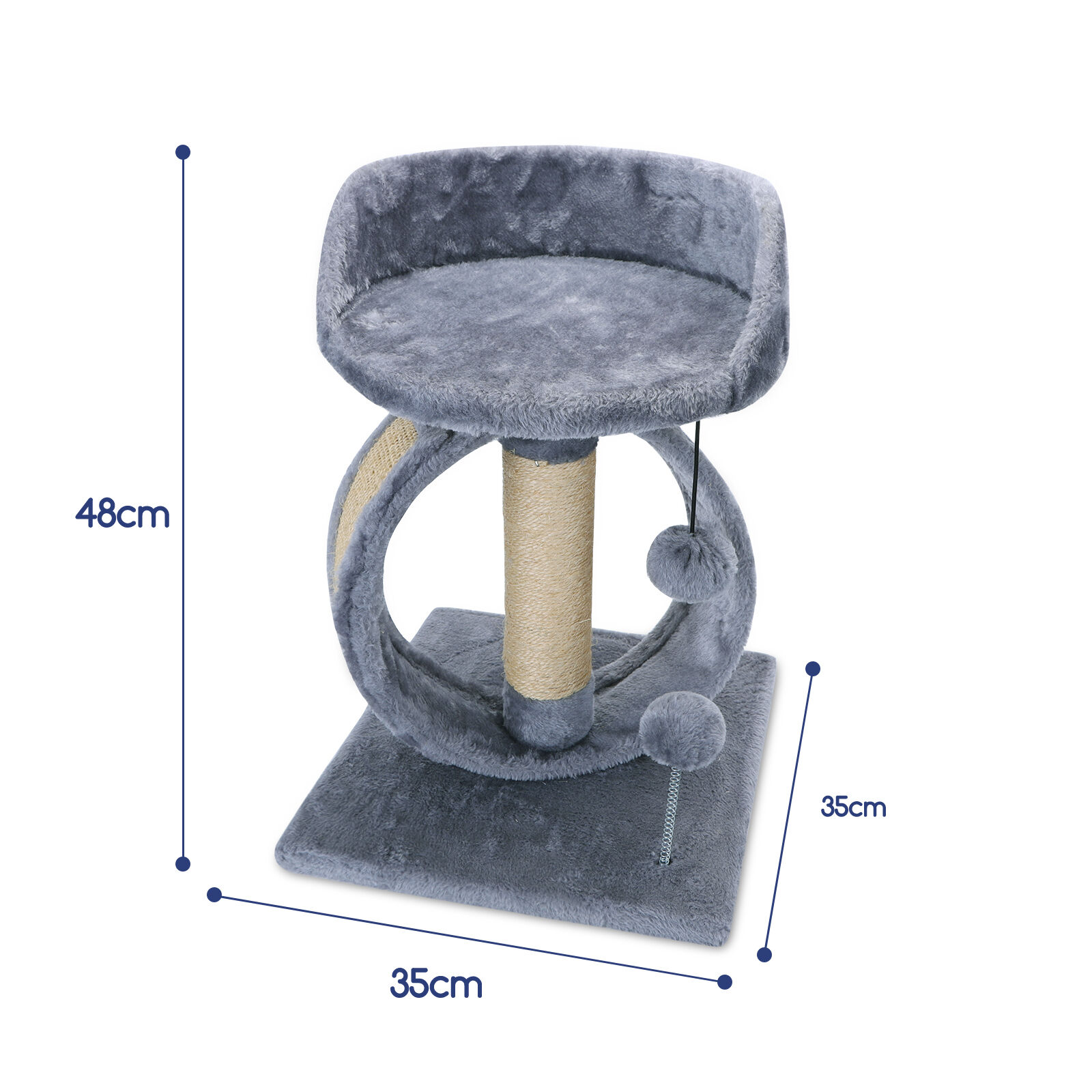 Nobleza Rascador para Gatos con Plataforma, Arbol Rascador para Gatos con Bolas, Cuerda de Sisal Natural，34x34x48cm Gris, , large Imagen numero 5