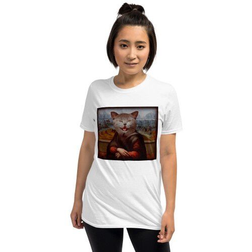 Mascochula camiseta mujer la gioconda personalizable con tu mascota blanco thumbnail