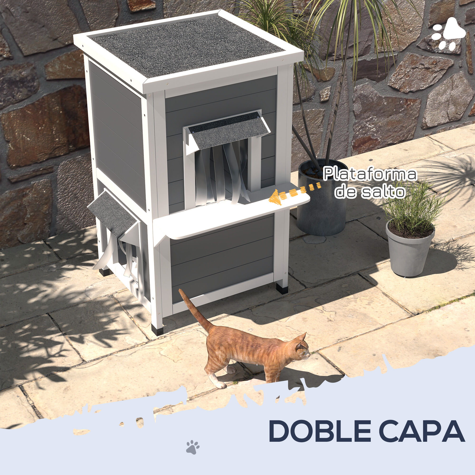 PawHut Caseta para Gatos Gris, , large Imagen numero 5