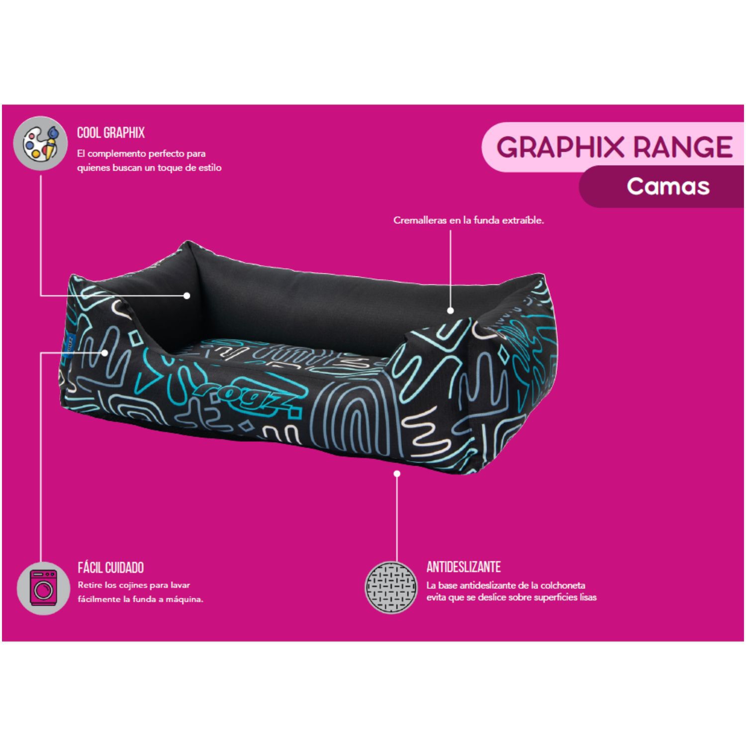Cama para perro Rogz Graphix 90x59x29cm Estampado Arcos Talla L (21-40kg), , large Imagen numero 2