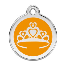 Red Dingo Placa identificativa Acero Inoxidable Esmalte Corona Naranja para perros