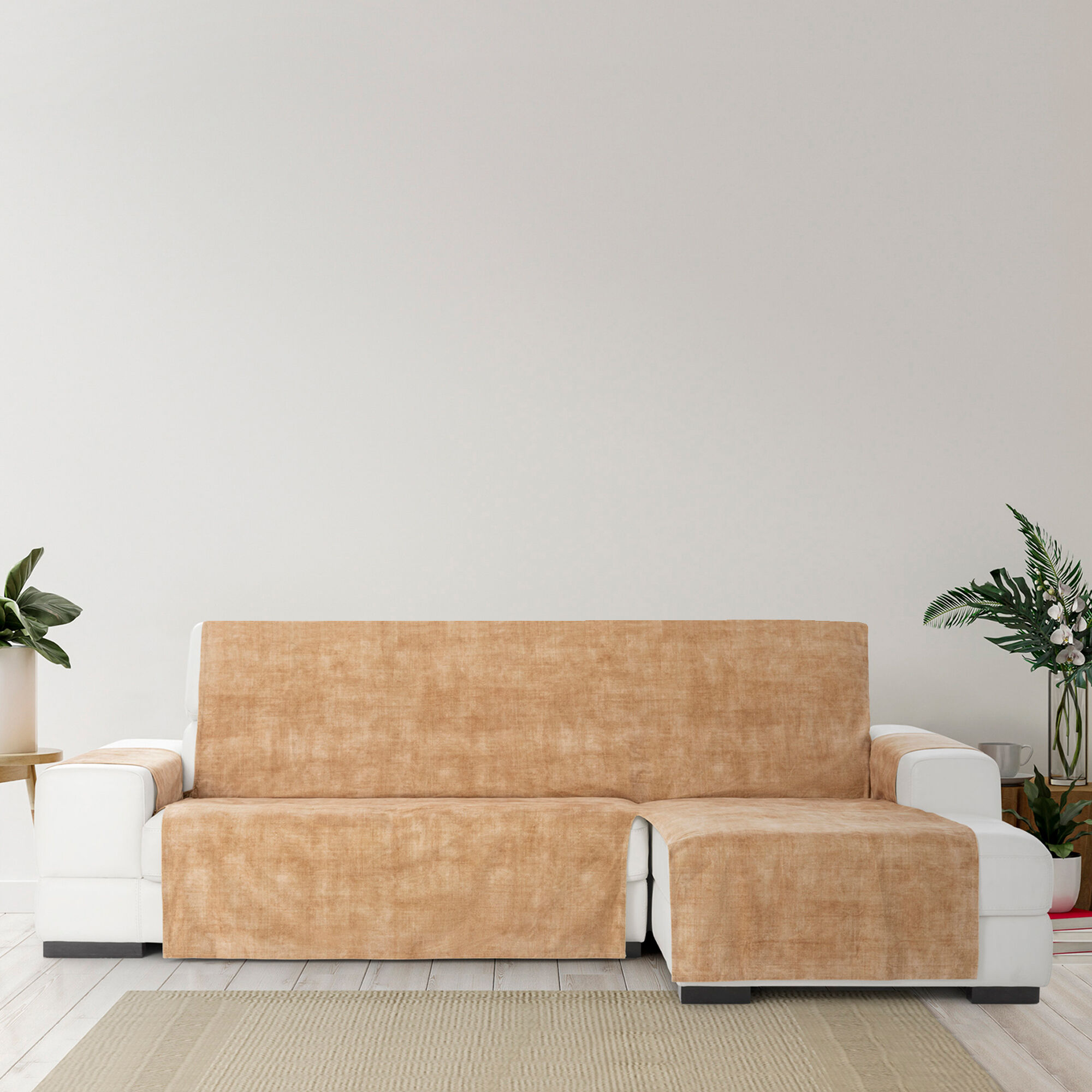 Cubre Sof&aacute; Protector Antimanchas acabado aterciopelado Ocre Chaise Longue Derecho Extra 290 cm (300-350 cm), , large Imagen numero 3