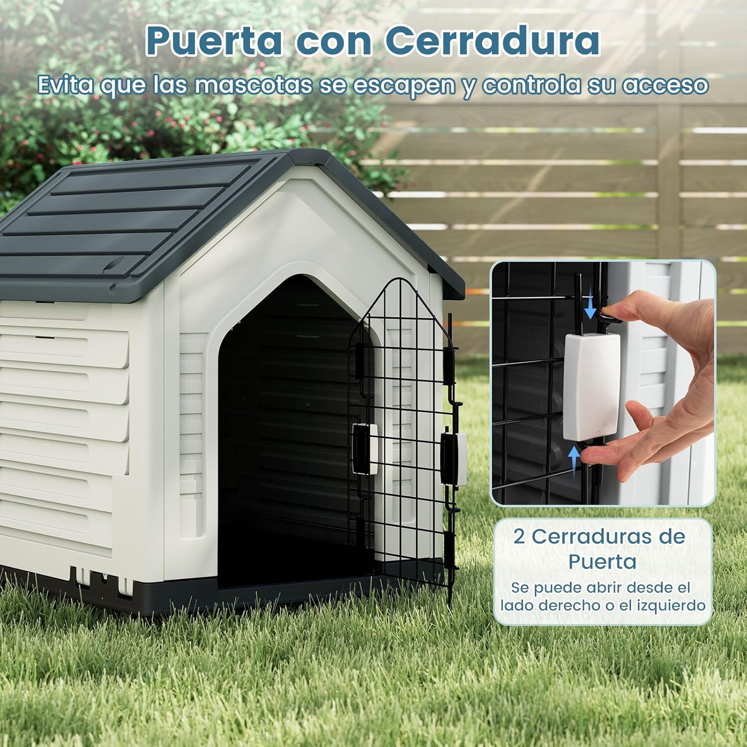 COSTWAY Caseta de Pl&aacute;stico para Perros, Refugio para Mascotas Impermeable con Puerta Met&aacute;lica con Cerradura, Techo Inclinado y Rejillas de Ventilaci&oacute;n, Caseta Perro para Interior y Exterior (Gris), , large Imagen numero 3