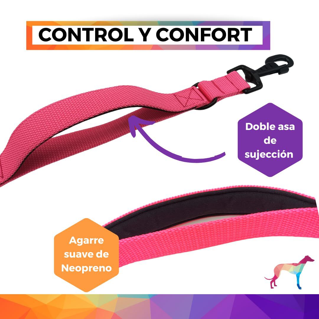 EGV - Correa multiposicion perro con doble asa de neopreno. Correa perro manos libres de 2,50 metros de longitud. (Rosa), , large Imagen numero 2