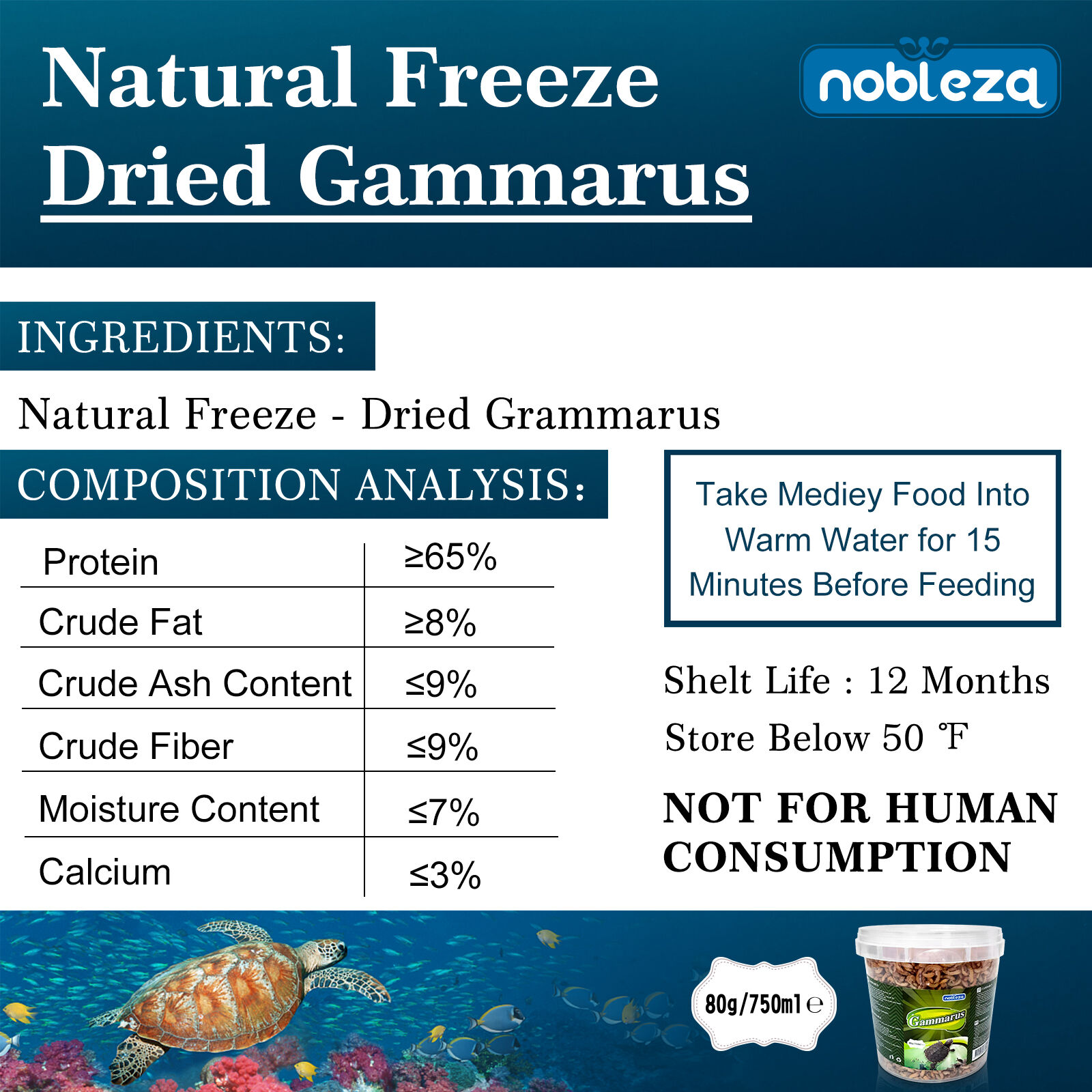Nobleza Alimento para tortugas y tortugas de agua elaborado con langostinos de r&iacute;o naturales de alta calidad 80g / 750ml, , large Imagen numero 2