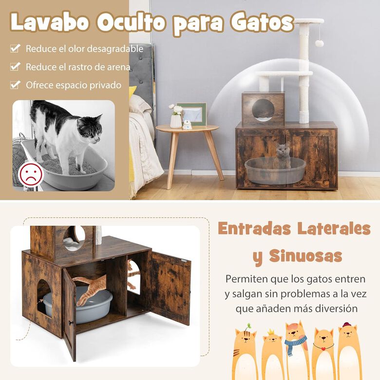 COSTWAY Casa de Madera Todo en 1 con Torre Rascadora para Gatos thumbnail