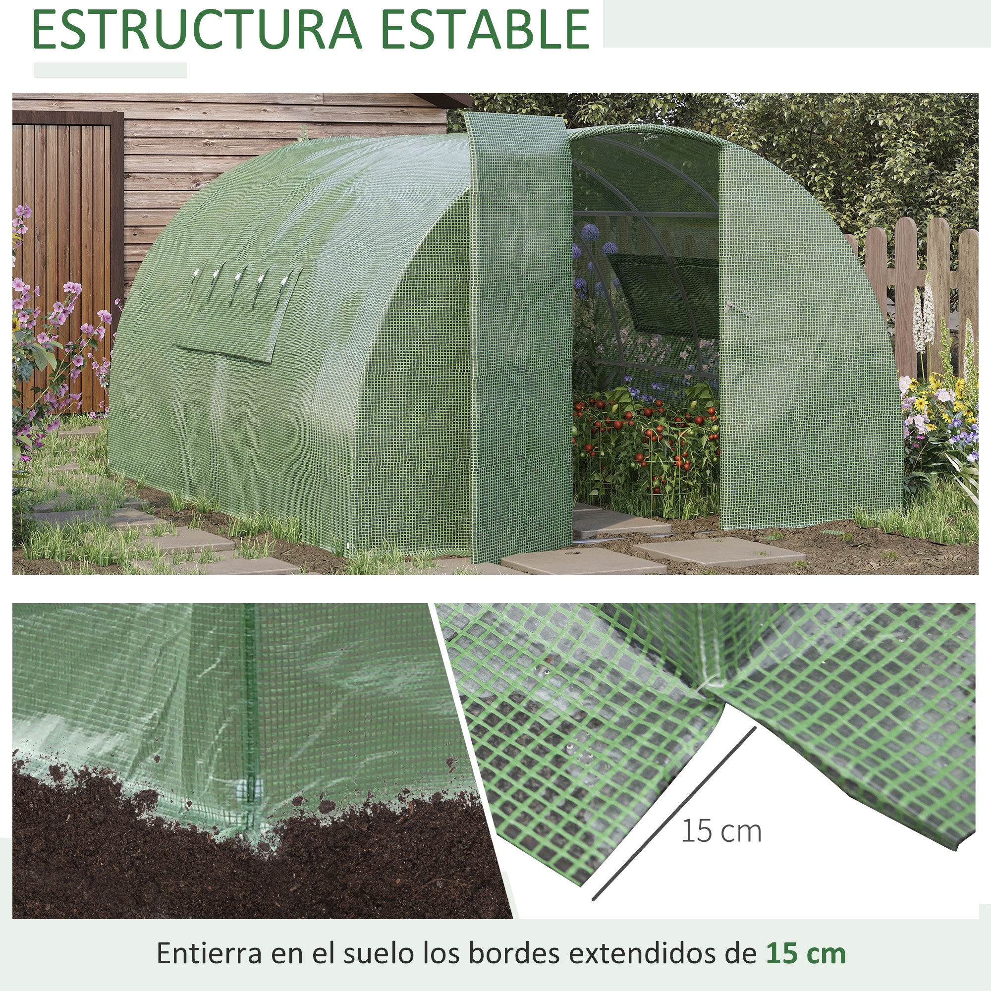 Outsunny Invernadero de T&uacute;nel 6x3x2 m con Puerta y Ventanas Invernadero de Jard&iacute;n Grande con Cubierta de PE y Metal Galvanizado para Cultivos Plantas Verduras Verde, , large Imagen numero 5