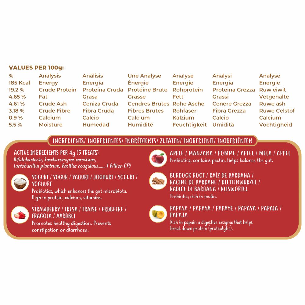 Golosinas prebi&oacute;ticas y probi&oacute;ticas para perros: fresa y yogur (38 g/1,34 oz), , large Imagen numero 3