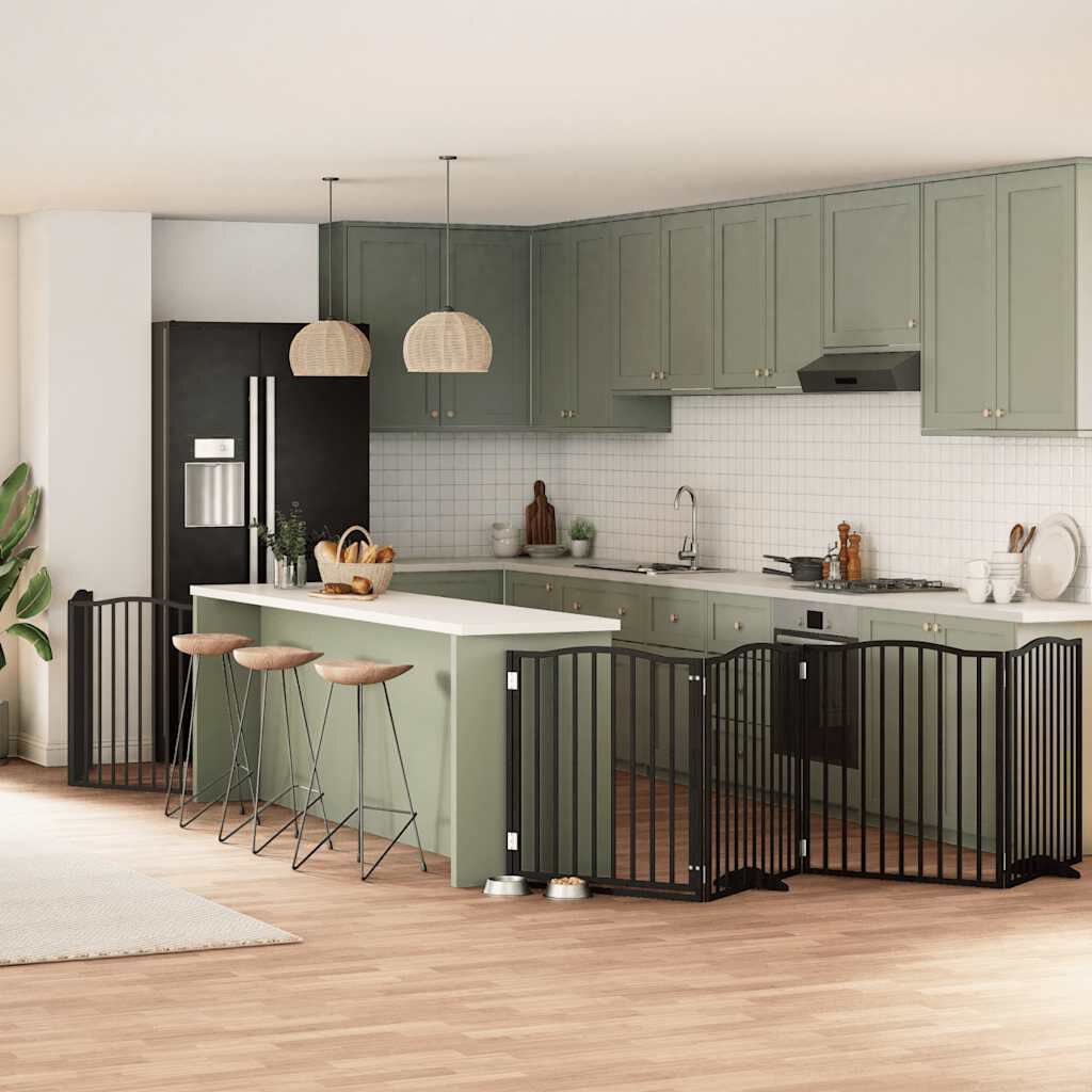 vidaXL Puerta de perros plegable 8 paneles madera &aacute;lamo negra 640 cm, , large Imagen numero 7