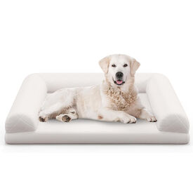 COSTWAY Cama Perros Medianos y Peque&ntilde;os, 90x69x18 cm, Cama Ortop&eacute;dica para Perros con Espuma de Huevo y Coj&iacute;n de 3 Lados, Base Antideslizante, Sof&aacute; para Mascotas, Desenfundable y Lavable (Beige)