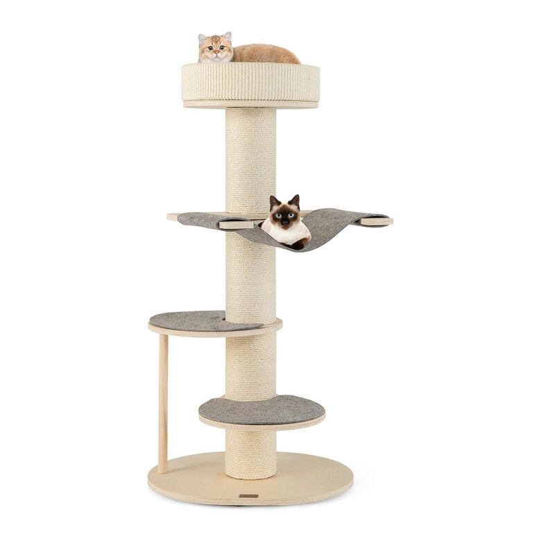 COSTWAY Árbol para Gatos de 120 cm, Árbol Rascador para Gatos con 2 Plataformas, Hamaca, Cama para Gatos y Postes Rascadores, Torre para Gatos de Madera de Varios Niveles, Gris