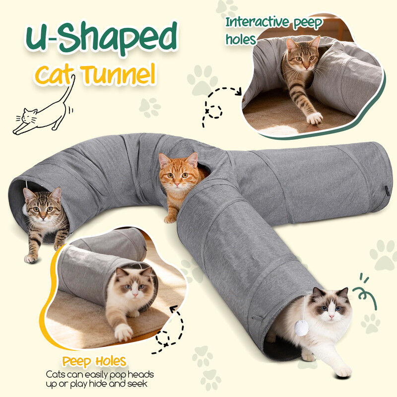 Nobleza T&uacute;nel para Gatos en Forma de Y con 3 Entradas, Plegable y Suave, con Bola Colgante, Gris, , large Imagen numero 2
